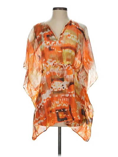 Pre-owned Lafayette 148 Short Sleeve Blouse In Orange