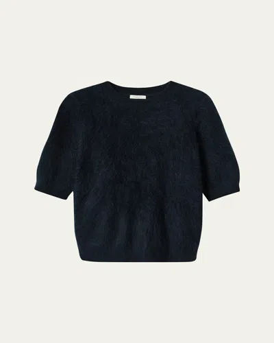 Lafayette 148 Short-sleeve Brushed Cashmere Sweater In Blue