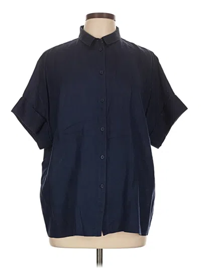 Pre-owned Lafayette 148 Short Sleeve Button Down Shirt In Blue
