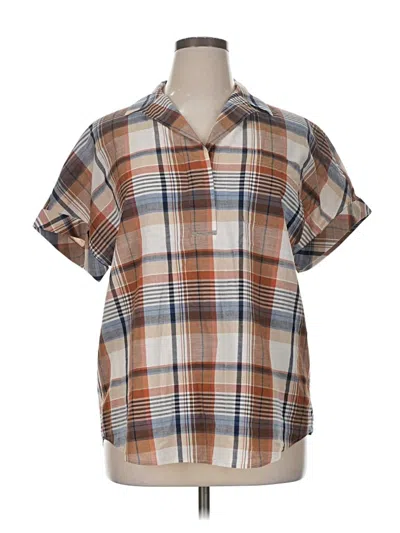 Pre-owned Lafayette 148 Short Sleeve Button Down Shirt In Brown