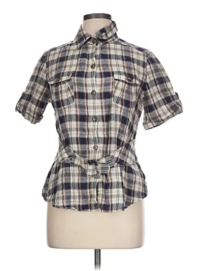 Pre-owned Lafayette 148 Short Sleeve Button Down Shirt In Gray