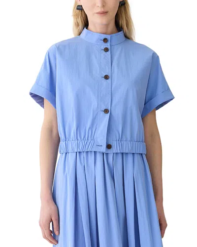 Lafayette 148 Short Sleeve Cropped Jacket In Blue