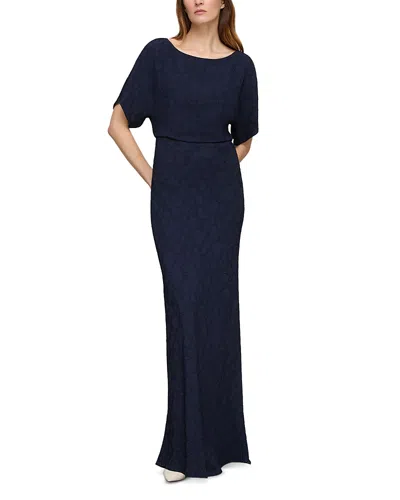 Lafayette 148 Short Sleeve Floor Length Dress In Blue
