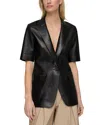 Lafayette 148 New York Short Sleeve Napa Leather Blazer In Black