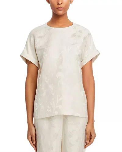 Lafayette 148 Short Sleeve Linen Blend Floral Blouse In Pebble In White