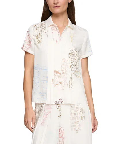 Lafayette 148 Short Sleeve Pleated Front Blouse In White