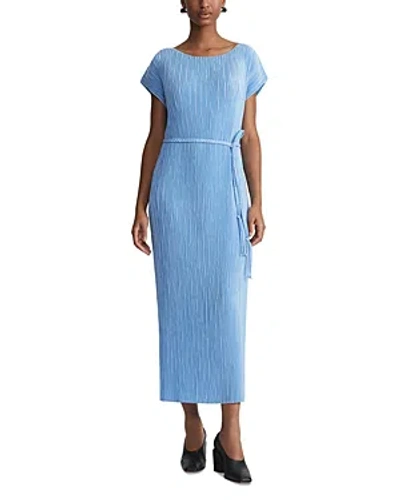 Lafayette 148 Pleated Tie-waist Column Midi Dress In Sky Blue