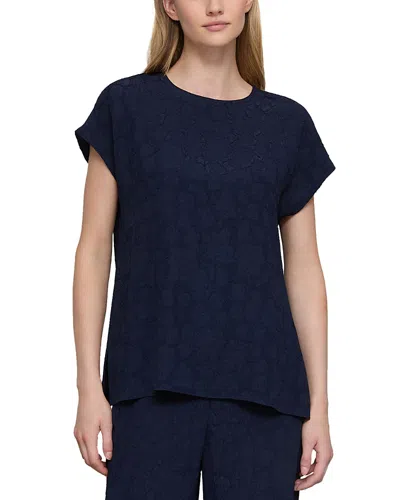 Lafayette 148 Short Sleeve Round Neck Blouse In Blue