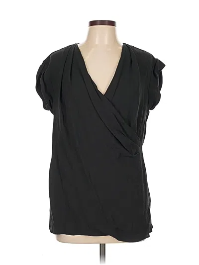 Pre-owned Lafayette 148 Short Sleeve Silk Top Black Plunge Neckline Tops