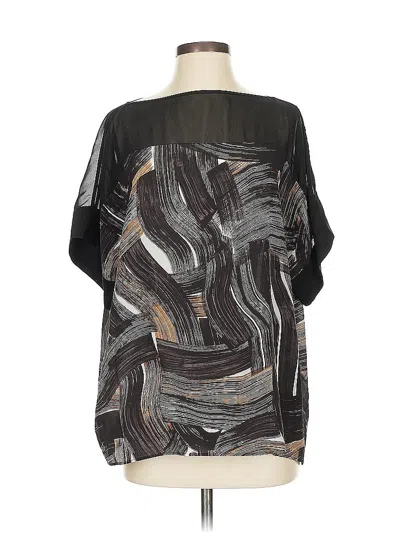 Pre-owned Lafayette 148 Short Sleeve Silk Top Black Scoop Neck Tops