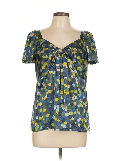 Pre-owned Lafayette 148 Short Sleeve Silk Top Blue Sweetheart Neckline Tops