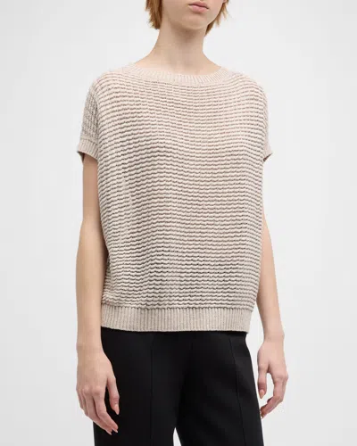 Lafayette 148 Short-sleeve Textured Stitch Sweater In Smoked Taupe Multi