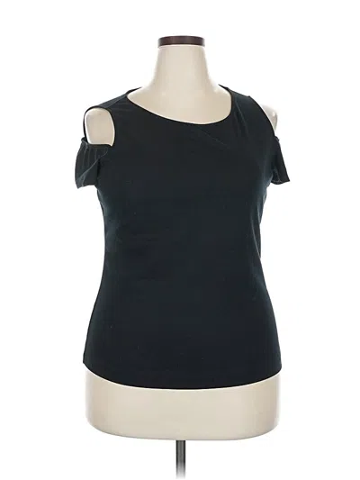 Pre-owned Lafayette 148 Short Sleeve Top Black Cold Shoulder Neckline Tops