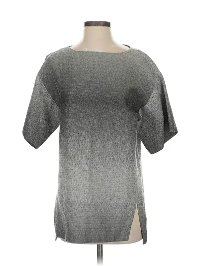 Pre-owned Lafayette 148 Short Sleeve Top Gray Metallic Pattern Boatneck Tops