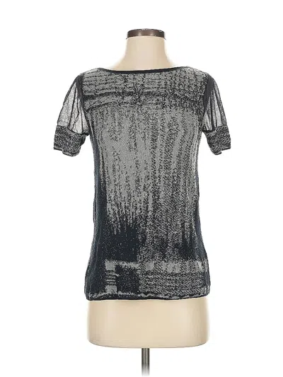 Pre-owned Lafayette 148 Short Sleeve Top Silver Metallic Pattern Square Neckline Tops