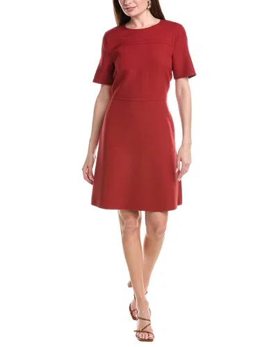 Lafayette 148 Short Sleeve Wool & Silk-blend Dress In Red