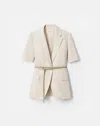 Lafayette 148 Silk Linen Belted Short Sleeve Fitted Jacket In White