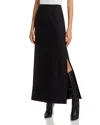 Lafayette 148 New York Side Slit Stretch Wool A-line Maxi Skirt In Black