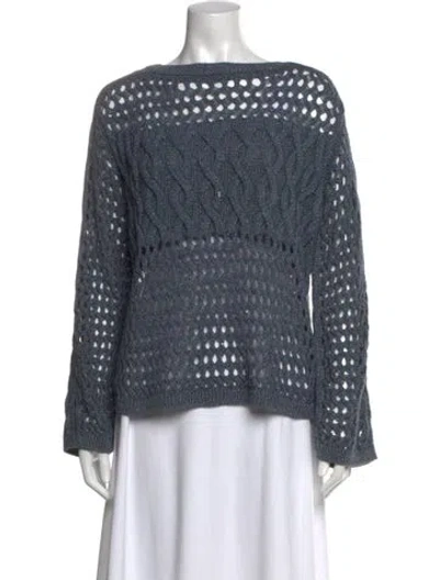 Pre-owned Lafayette 148 Silk Bateau Neckline Sweater In Blue/metallic