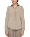 Lafayette 148 Silk Blend Concealed Button Blouse In Brown