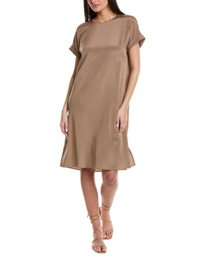 Lafayette 148 Silk-blend Shift Dress In Brown