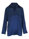 Lafayette 148 Split-collar Silk Blouse In Blau