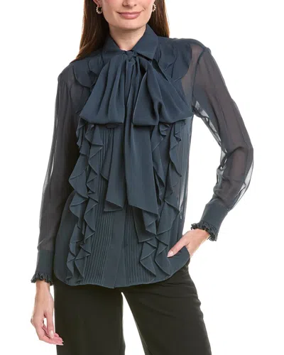 Lafayette 148 Silk Blouse In Blue