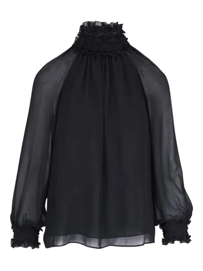 Lafayette 148 New York Hand Smocked Silk Georgette Shirt In Black