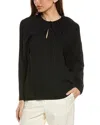 Lafayette 148 Ruched Bolero-sleeve Georgette Blouse In Black