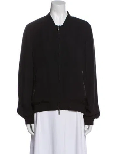 Pre-owned Lafayette 148 Silk Bomber Jacket In Black