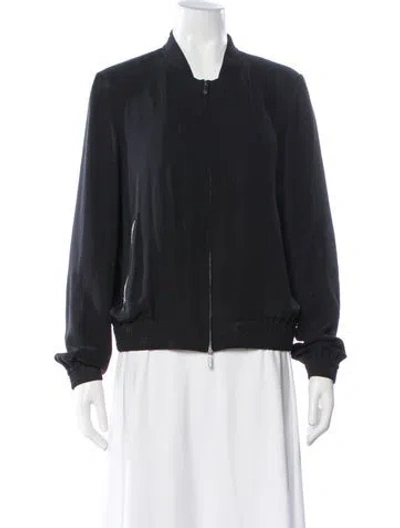 Pre-owned Lafayette 148 Silk Bomber Jacket In Black