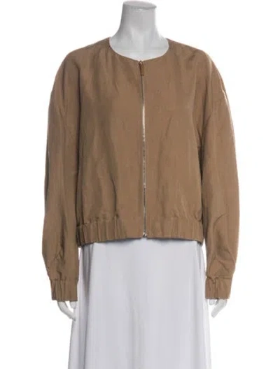 Pre-owned Lafayette 148 Silk Bomber Jacket In Neutrals