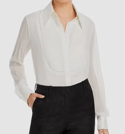 Lafayette 148 Silk Button Down Tuxedo Blouse In Ivory In White