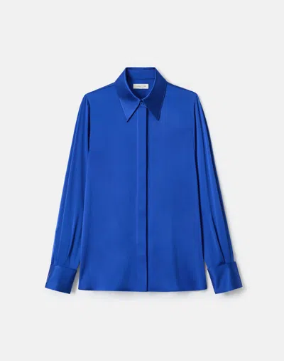 Lafayette 148 Silk Charmeuse French Cuff Blouse In Blue