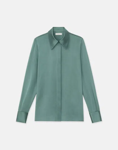 Lafayette 148 Silk Charmeuse French Cuff Blouse In Ivy Vine