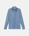 Lafayette 148 Silk Charmeuse French Cuff Blouse In Slate Blue