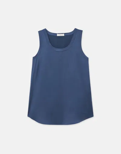 Lafayette 148 Silk Charmeuse Reversible Perla Blouse In Lido Blue