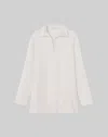 Lafayette 148 Silk Charmeuse Split Collar Popover Blouse In Pearl