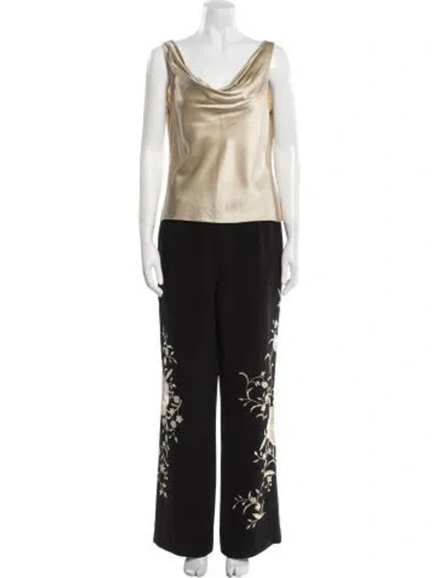 Pre-owned Lafayette 148 Silk Colorblock Pattern Pant Set In Black