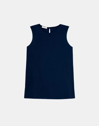 Lafayette 148 Silk Crepe De Chine Sleeveless Blouse In Blue