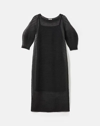 Lafayette 148 Silk Crepe Knit Pleated Sleeveless Dress In Black