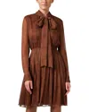 Lafayette 148 Pleated Pintuck Tie-neck Midi Dress In Brown