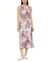 Lafayette 148 Printed Silk Twill V Neck Midi Sleeveless Dress In Violet Ash