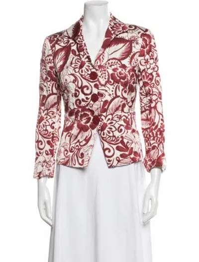 Pre-owned Lafayette 148 Silk Floral Print Blazer In Red