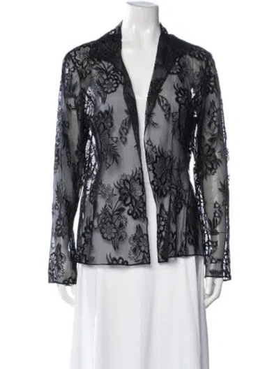 Pre-owned Lafayette 148 Silk Floral Print Blouse In Black