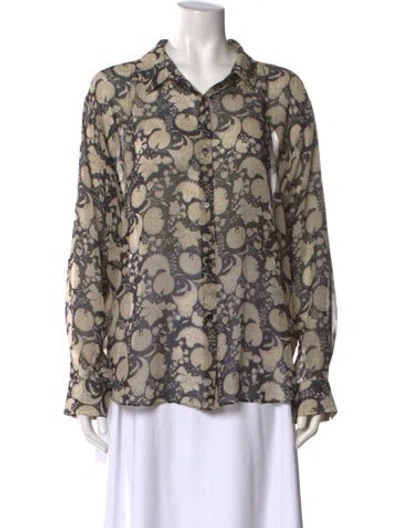 Pre-owned Lafayette 148 Silk Floral Print Blouse In Neutral