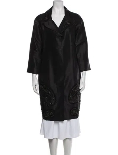 Pre-owned Lafayette 148 Silk Floral Print Coat In Grey