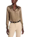 Lafayette 148 Spread-collar Silk Charmeuse Blouse In Concrete
