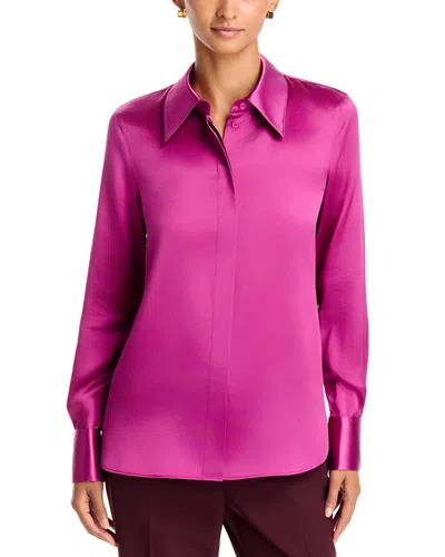 Lafayette 148 Silk French Cuff Shirt In Mulberry