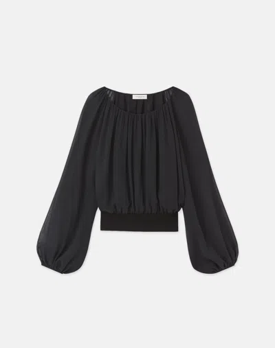 Lafayette 148 New York Gathered Neck Blouse In Black